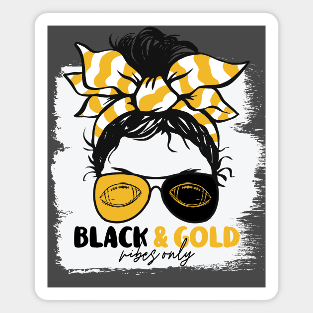 Black and Gold Vibes Only Football Mom Messy Hair Gameday Magnet by SLAG_Creative